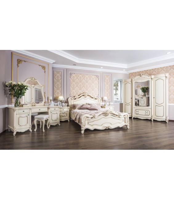 Ննջասենյակ «Նատալի» 4 դռնանի պահարան հայելիներով, սպիտակ, 160×200, ՊՊՈւ հայելի, նեղ կոմոդ