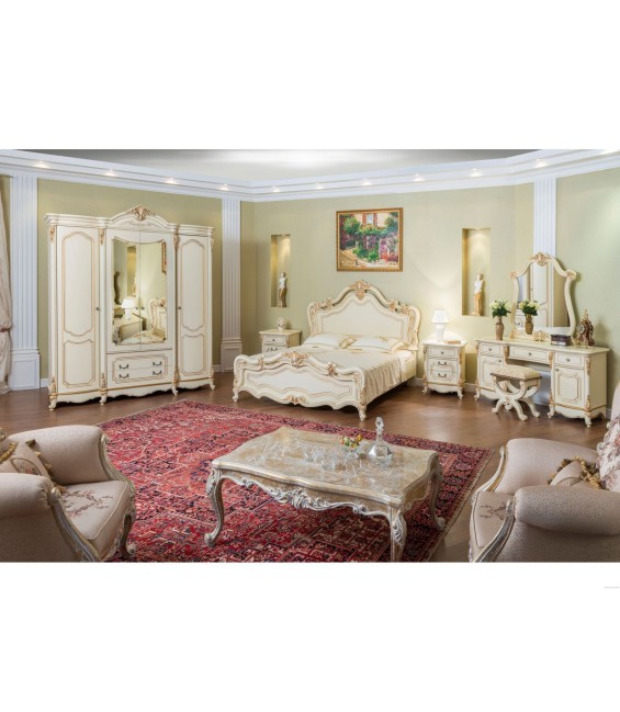 Ննջասենյակ «ՄոնաԼիզա» 4 դռնանի պահարան, կրեմ, 180×200, փափուկ գլխավերևով