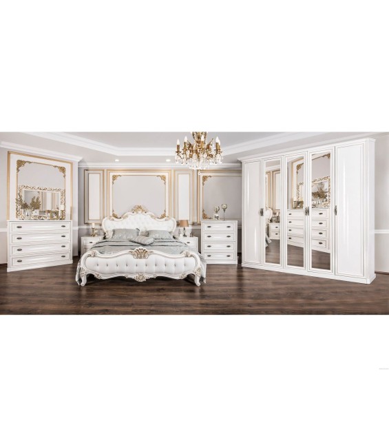 Ննջասենյակ «Նատալի» 3 դռնանի պահարան հայելով, սպիտակ, 1600×2000, ՊՊՈւ հայելի, նեղ կոմոդ