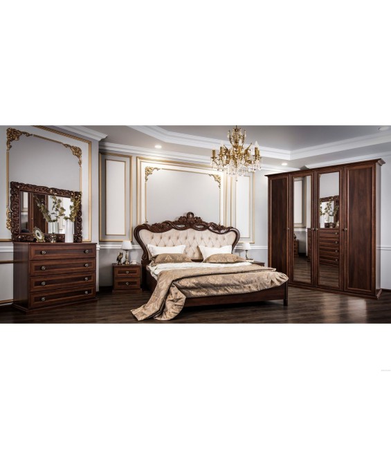 Ննջասենյակ «Աֆինա» 5-դռնանի պահարան, կարավաջո/արմատ կրեմ 180×200, շրջանակով հայելի