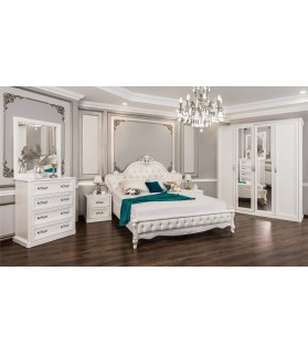 Ննջասենյակ «Միշել» 4 դռնանի պահարան հայելիներով, սպիտակ, 1600×2000, վերակառուցվող մեխանիզմով, շրջանակապատ հայելին, նեղ կոմոդ