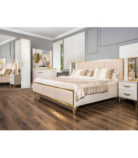 Ննջասենյակի հավաքածու «Լառա» 4 դռնանի պահարան հայելիներով, ՊՊՈ հայելի, մահճակալ 160×200, կոմոդ