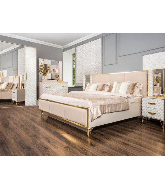 Ննջասենյակի հավաքածու «Լառա» 4 դռնանի պահարան հայելիներով, ՊՊՈ հայելի, մահճակալ 160×200, կոմոդ