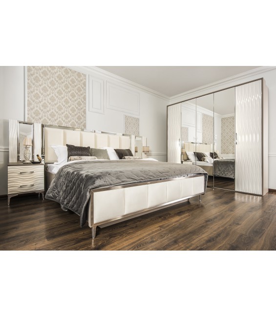 Ննջասենյակ «Գրավիտա» 5 դռնանի պահարան հայելիներով, ՊՊՈ հայելի, մահճակալ 180×200, կոմոդ