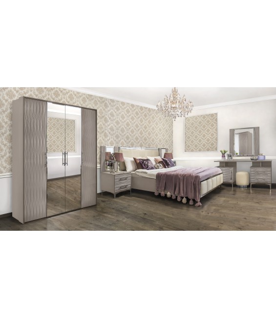 Ննջասենյակ «Գրավիտա» 4 դռնանի պահարան հայելիներով, ՊՊՈ հայելի (զարդասեղանի համար), զարդասեղան, պուֆ, 160×200