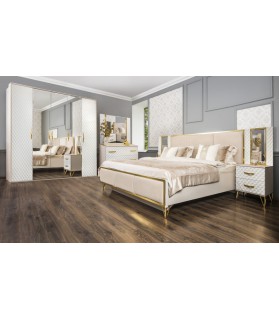 Ննջասենյակ «Լառա» 5 դռնանի պահարան հայելիներով, ՊՊՈ հայելի (զարդասեղանի համար), զարդասեղան, պուֆ, մահճակալ 180×200