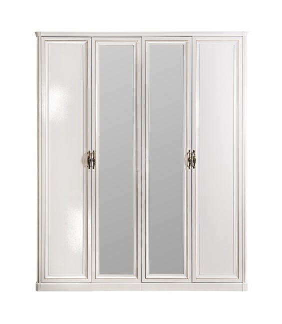 Ննջասենյակ «Նատալի» 4 դռնանի պահարան հայելիներով, սպիտակ, 180×200, ՊՊՈւ հայելի, նեղ կոմոդ