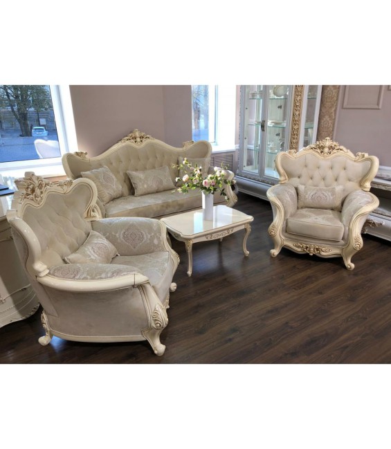 Փափուկ կահույքի հավաքածու «Ջոկոնդա»՝ բացվող մեխանիզմով, դեկոր՝ կրեմ փայլ/կառավաջո փայլ