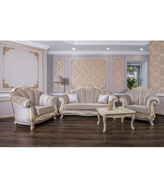 Փափուկ կահույքի հավաքածու «Նատալի»՝ բացվող մեխանիզմով, դեկոր՝ սպիտակ փայլող