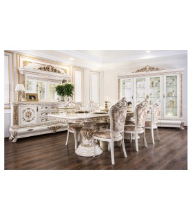 Հյուրասենյակ «Ալսու» սպիտակ փայլուն (սերվանտ, կոմոդ հայելով, սեղան և 8 աթոռ)