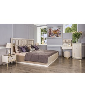 Ննջասենյակ «Զամիրա» 4 դռնանի պահարան հայելիներով, սպիտակ, մահճակալ 160×200, ՊՊՈ հայելի (զարդասեղանի համար), զարդասեղան + պուֆ