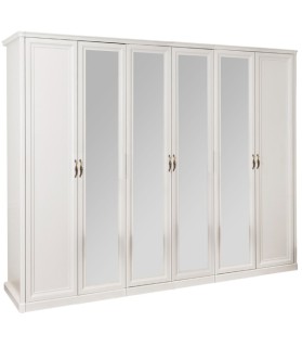 Ննջասենյակ «Նատալի» 6 դռնանի պահարան հայելիներով, սպիտակ, 180×200, ՊՊՈւ հայելի, նեղ կոմոդ