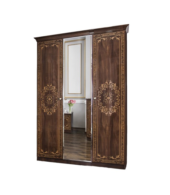 Ննջասենյակ «Պատրիսիա» 3 դռնանի պահարան, կարավաջո փայլ/արմատ կրեմ փայլ 160×200